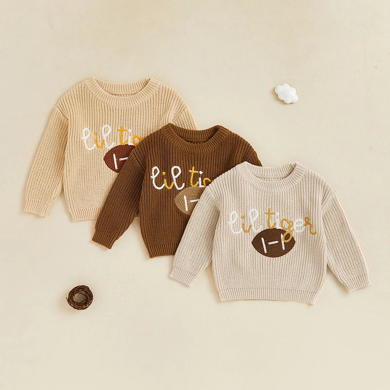 Lil Tiger Embroidered Football Knit Sweater, Unisex