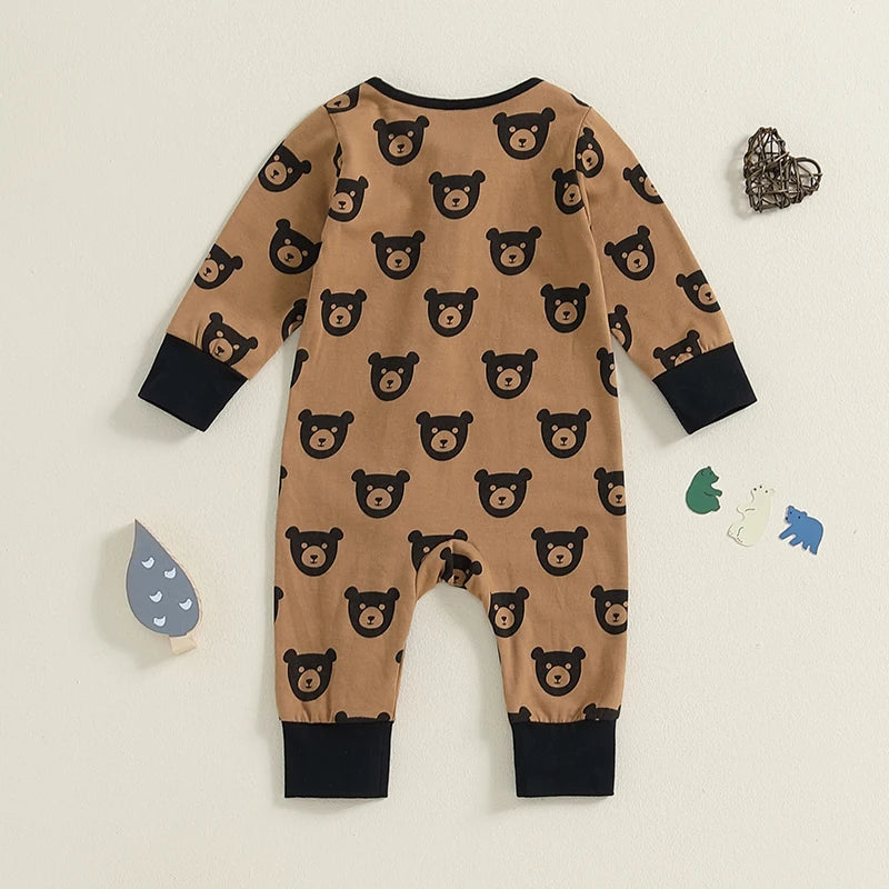 Boys Bear Print Zip Pajamas
