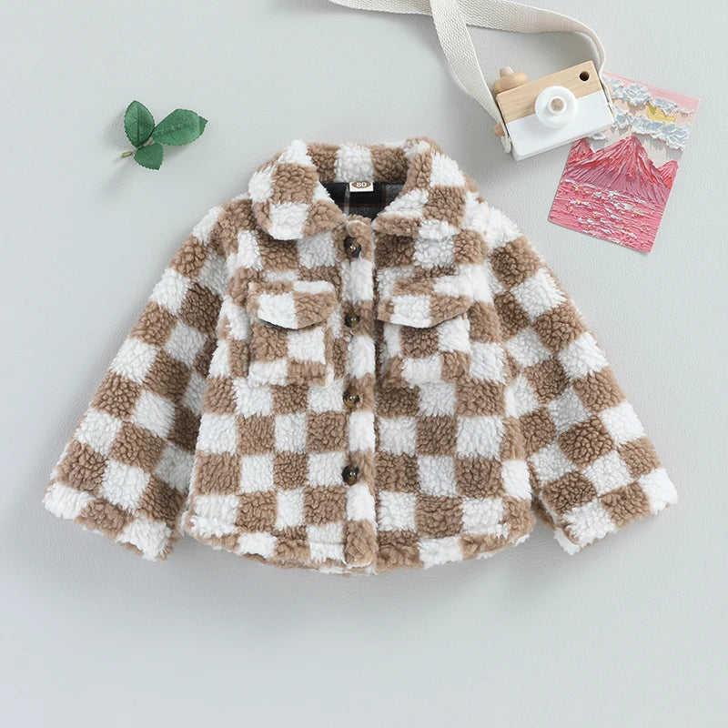 Girls Checkered Plaid Fleece Coat