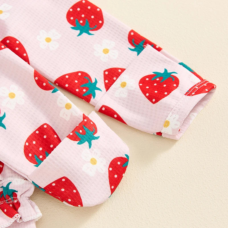 Baby Girls Flower Print Ruffled Zip Footie Pajamas Bow Set