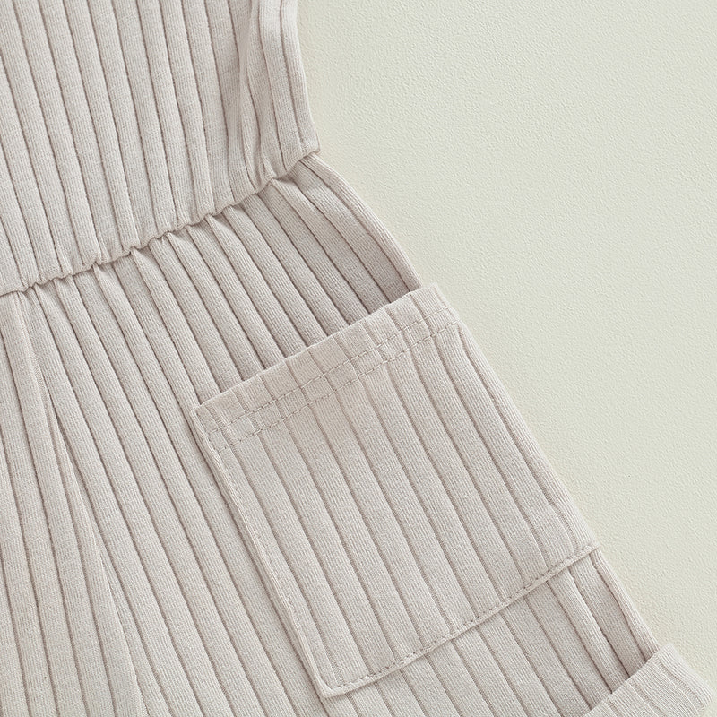 Girls Sleeveless Ribbed Pocket Rompers