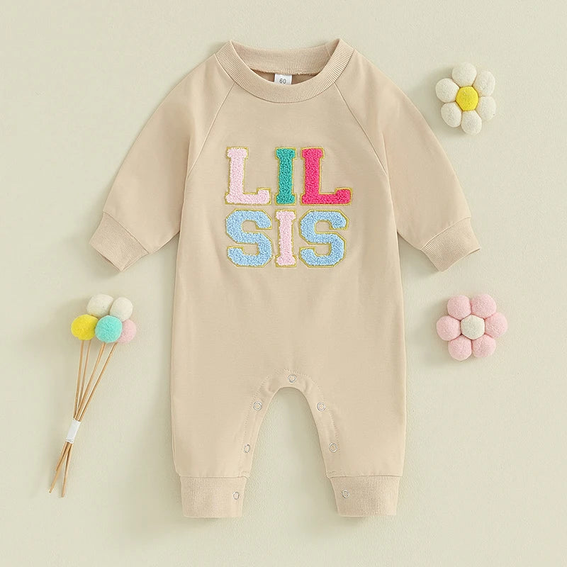 Girls Embroidered Lil Sis Romper