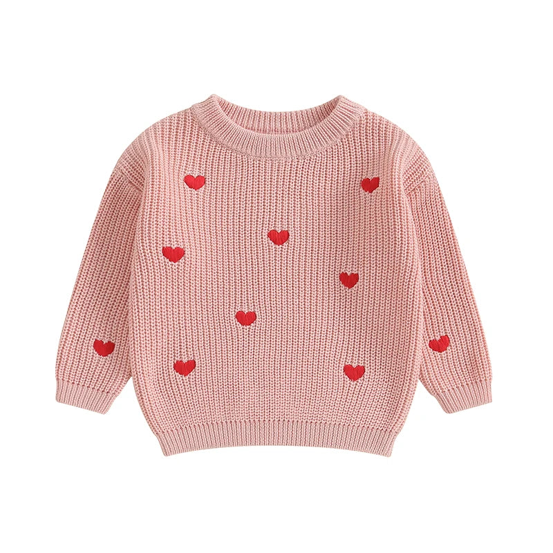 Girls Embroidered Heart Knit Sweater