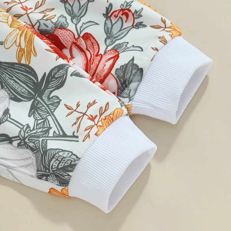 Girls Autumn Floral Print Sweatshirt Pant Set