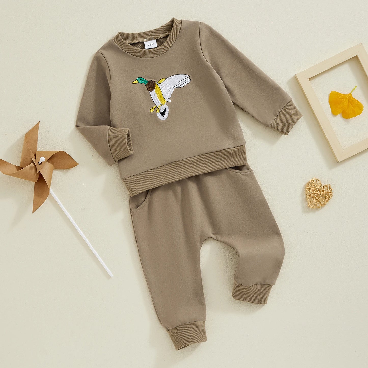 Boys Embroidered Duck Sweatshirt Top Set