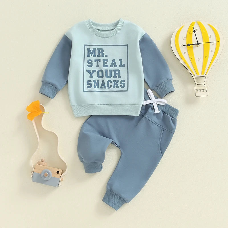 Boys Steal Your Snacks Color Contrast Sweatshirt Pant Set