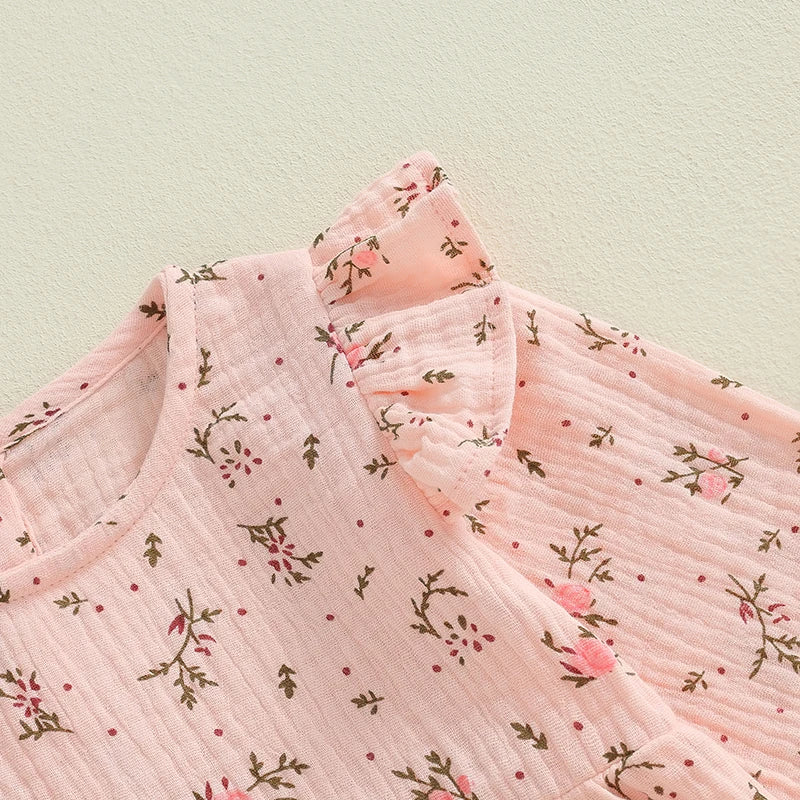 Girls Floral Print Flying Sleeve Romper