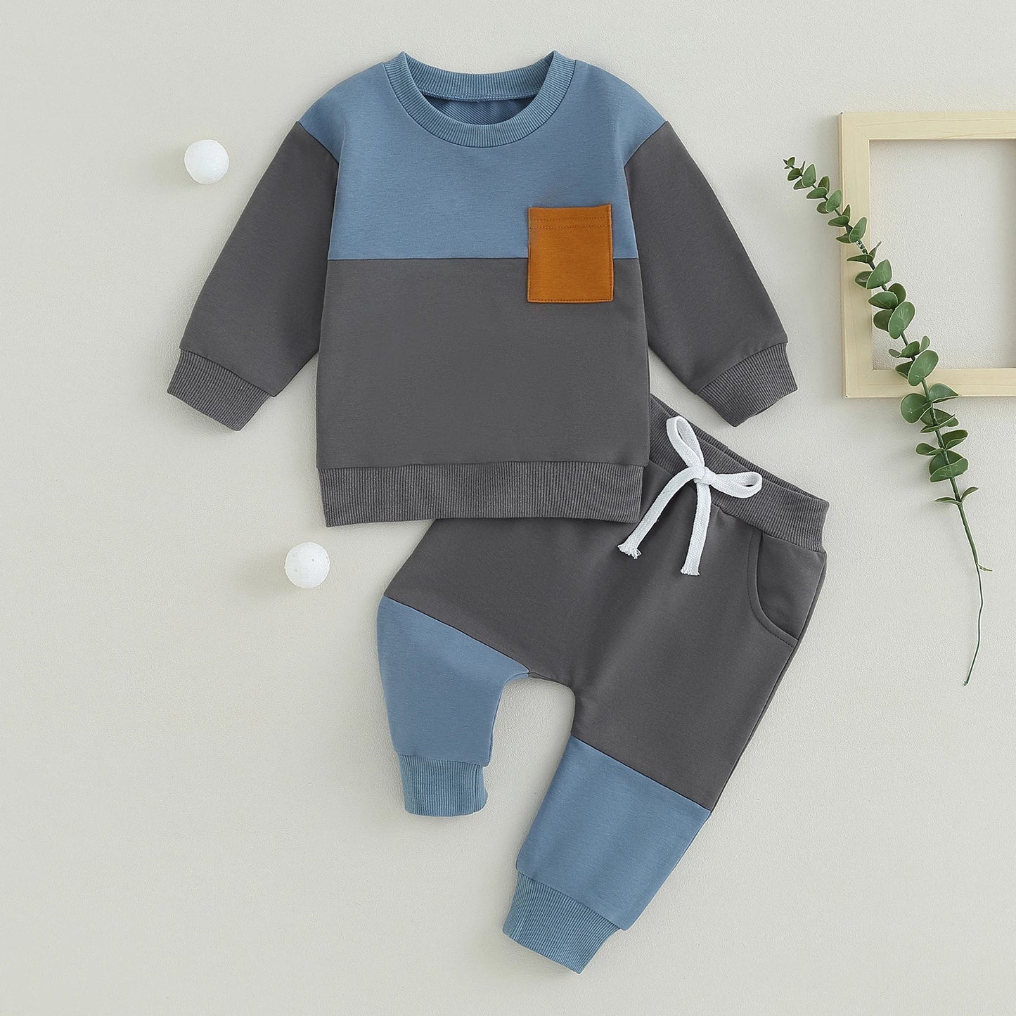 Boys Color Block Sweatshirt Set