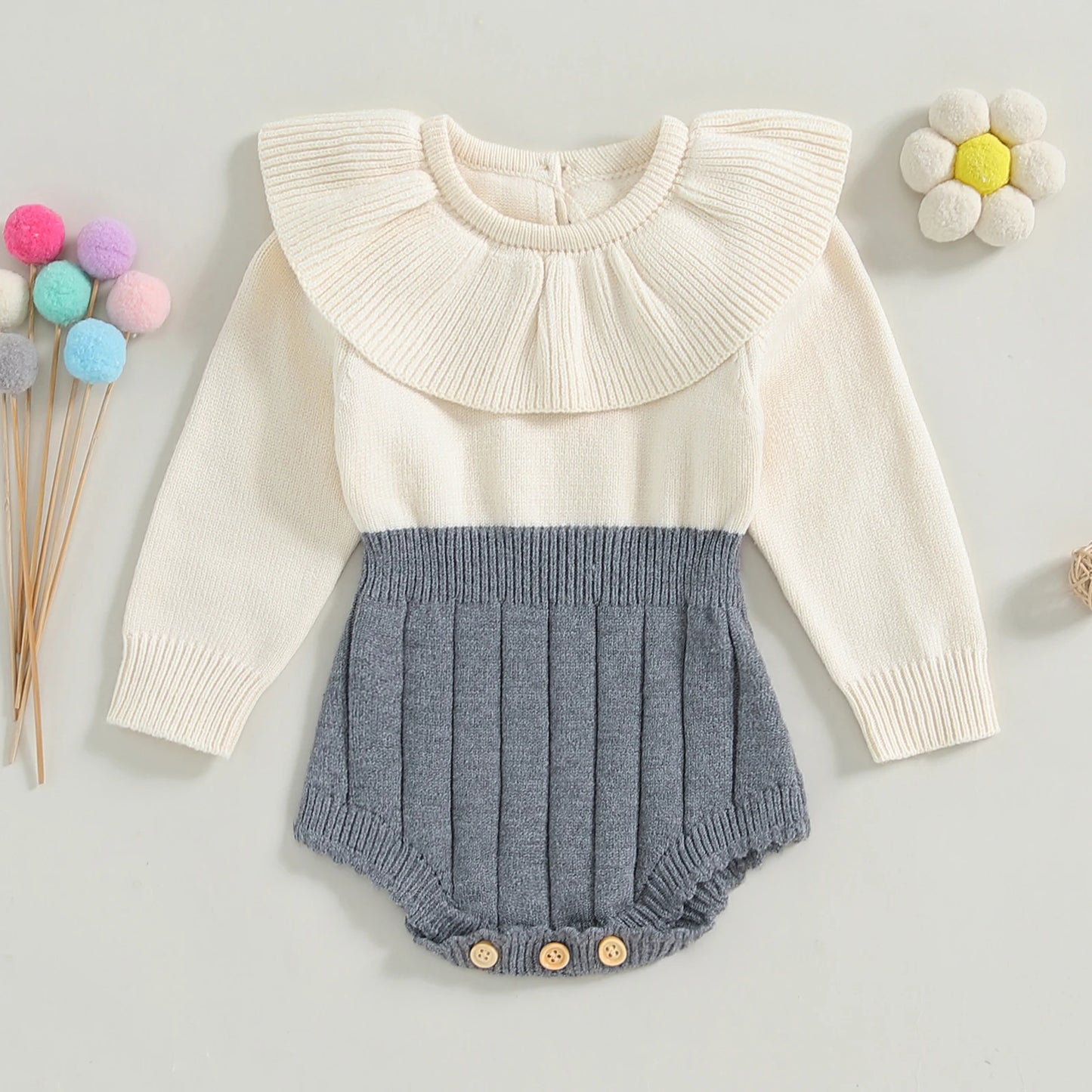 Girls Ruffle Collar Sweater Romper