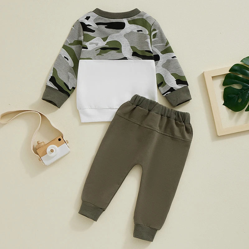 Boys Camouflage Print Patch Pocket Sweatshirt Pant Set