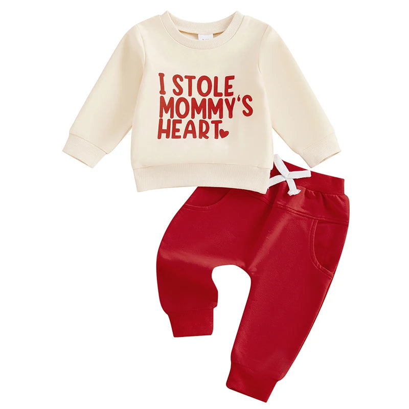 Boys "Stole Mommy's Heart" Print Sweatshirt Pant Set