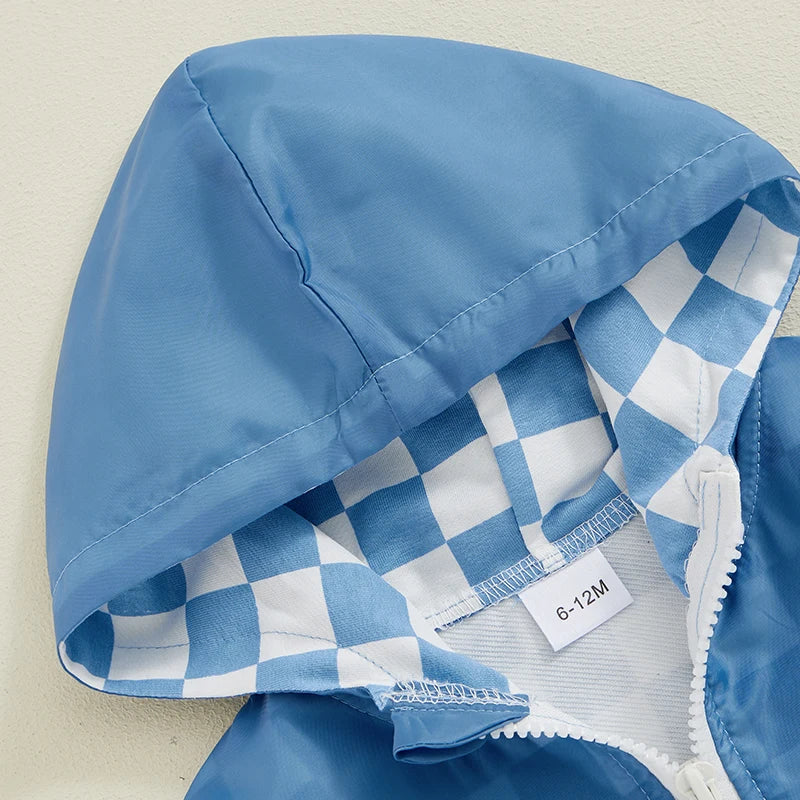 Boys Checkered Hooded Zip Jacket