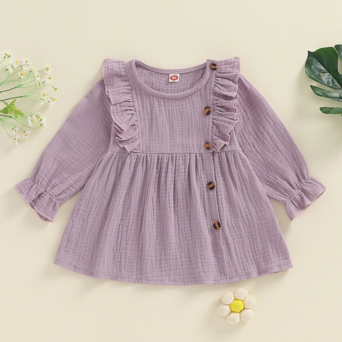 Girls Ruffle Shoulder Button Dress