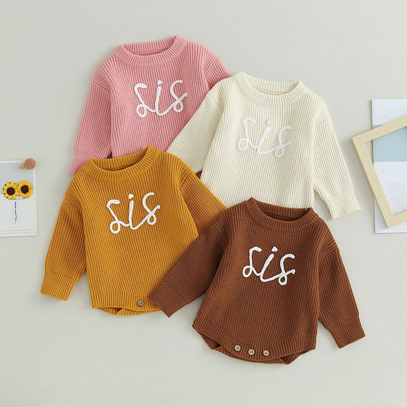 Girls Sis Knit Sweater Button Onesie