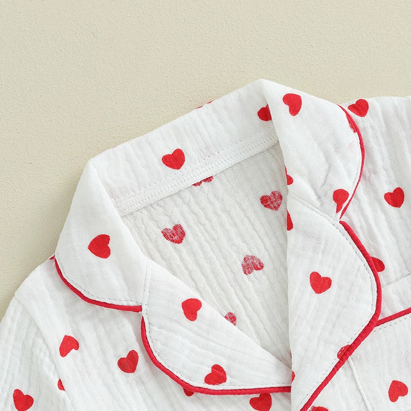 Girls Heart Print Pajama Set