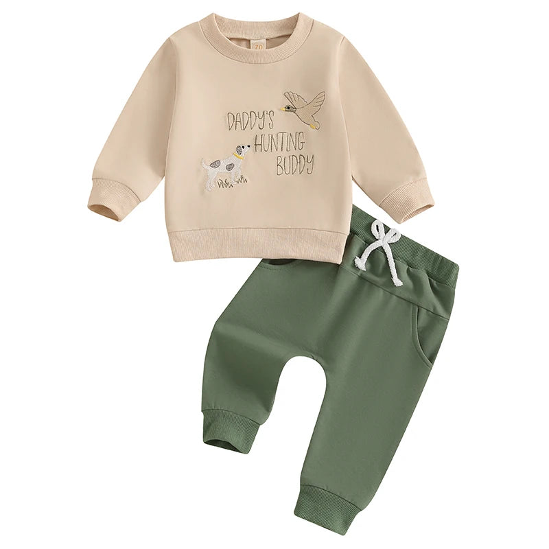 Boys Embroidered Daddy's Hunting Buddy Sweatshirt Pant Set