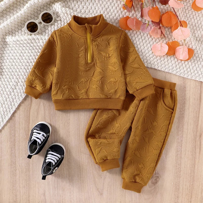 Boys Dinosaur Knit Half-Zip Jacket Pant Set
