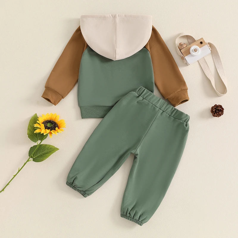 Boys Fall Color Contrast Hoodie Pant Set