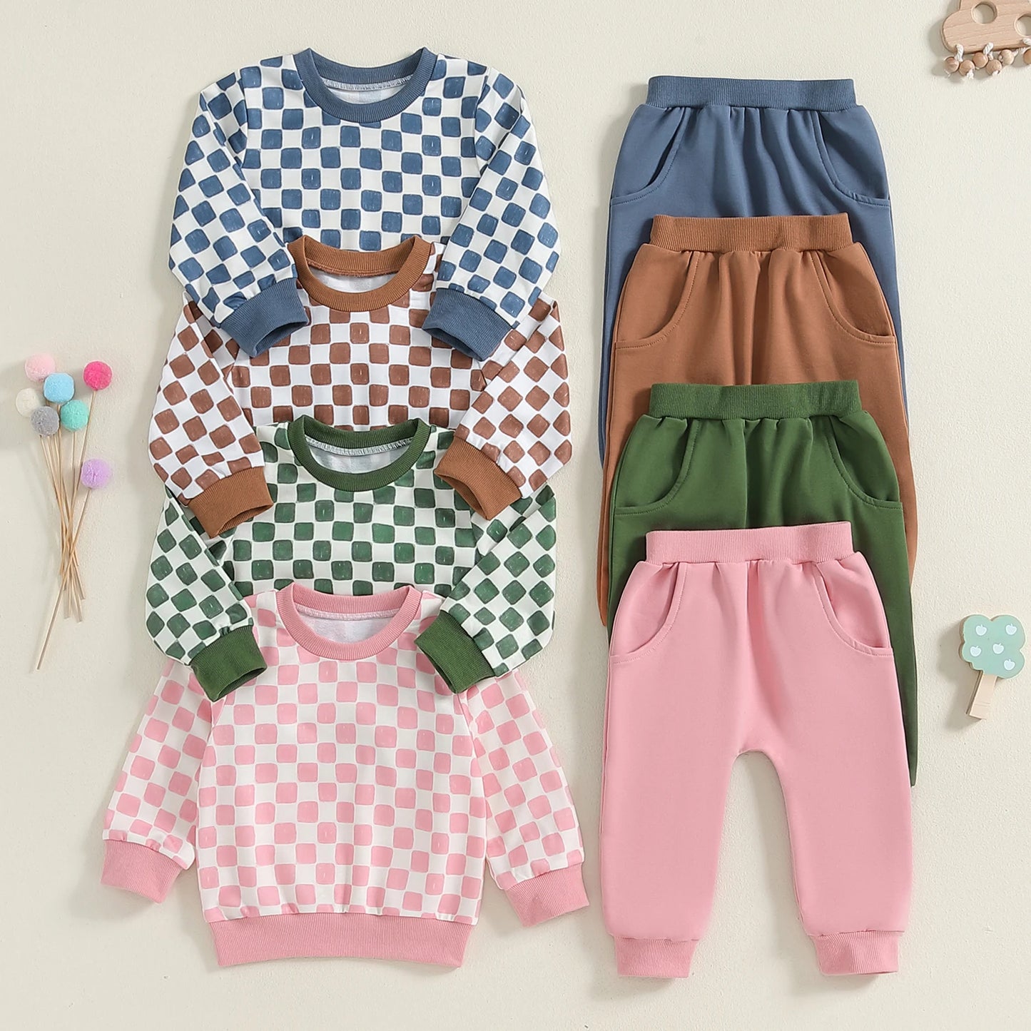 Checkered Sweatshirt Pant Set, Unisex