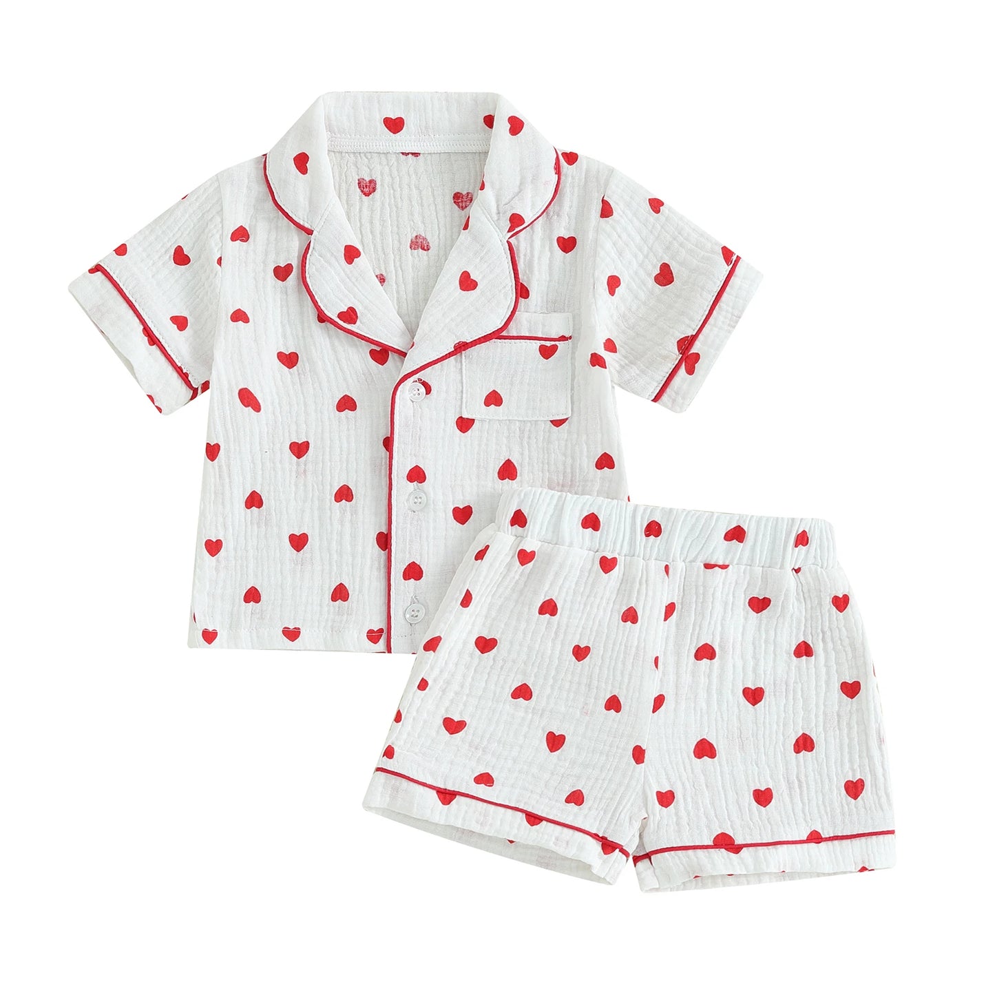 Girls Heart Print Pajama Set