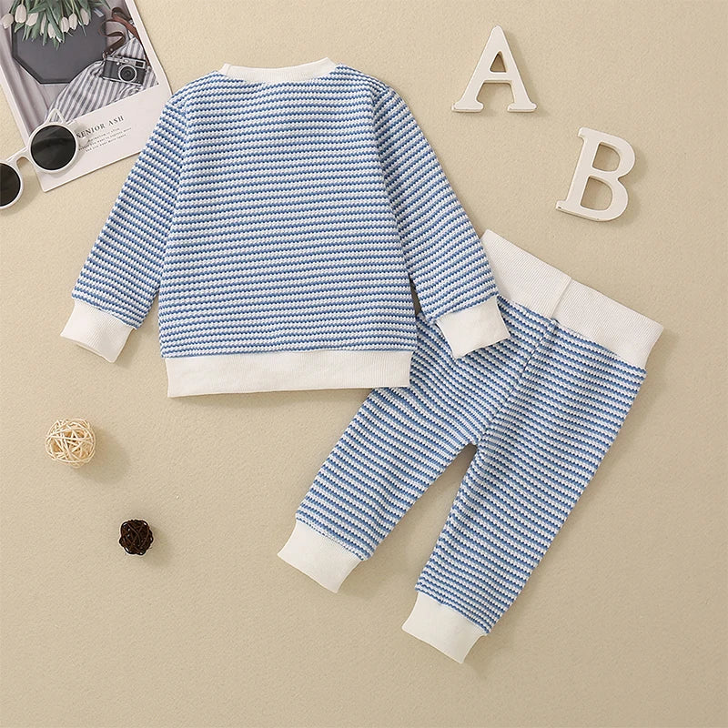 Boys Striped Waffle Knit Top Pant Set
