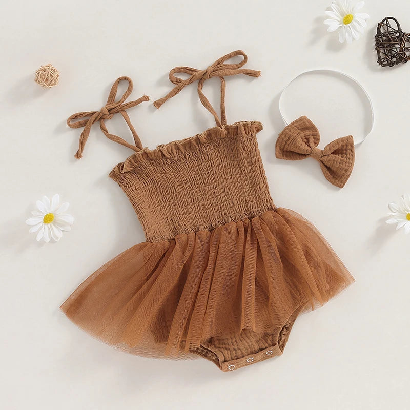 Girls Lace Up Dress Bow Set