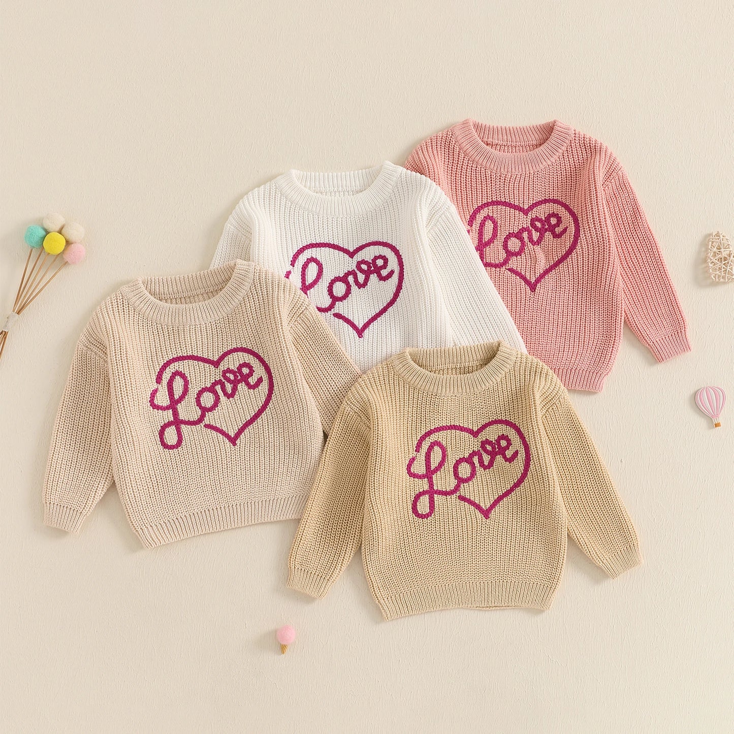 Girls Embroidered Love Script Knit Sweater