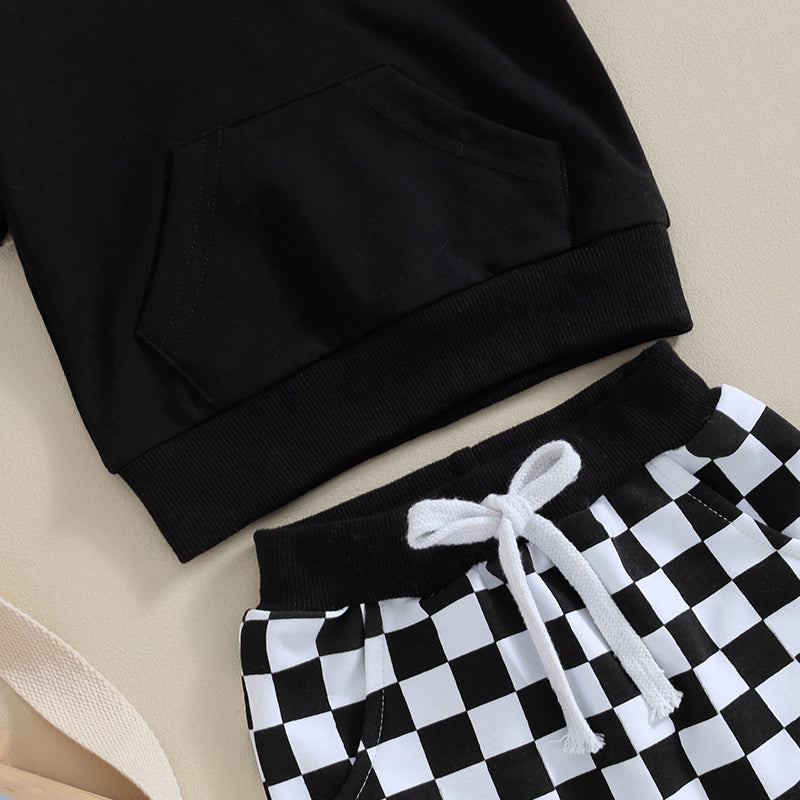 Boys Short Sleeve Hoodie Checkered Short Set