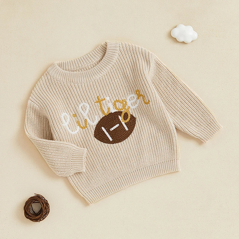 Lil Tiger Embroidered Football Knit Sweater, Unisex
