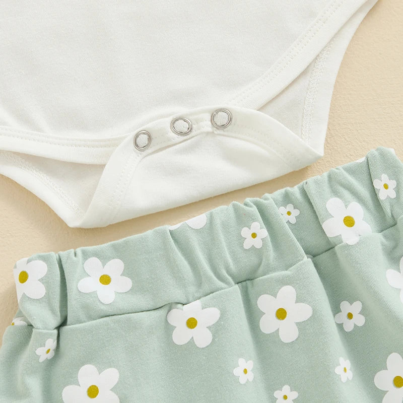 Girls Daddy's Girl Print Onesie Floral Short Bow Set