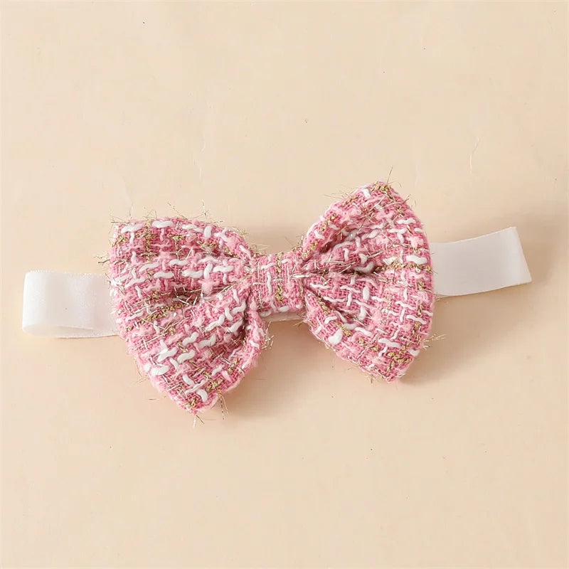 Girls Embroidered Bear Ruffle Sleeve Top Plaid Skirt Bow Set