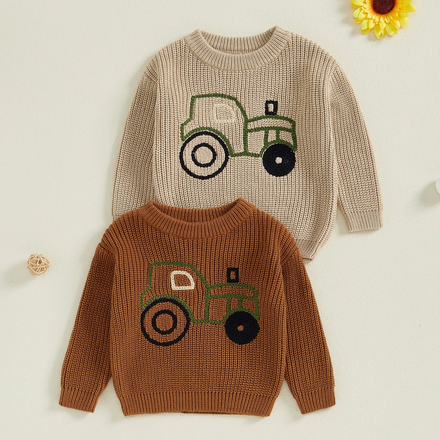 Embroidered Tractor Knit Sweater, Unisex