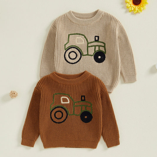 Embroidered Tractor Knit Sweater, Unisex