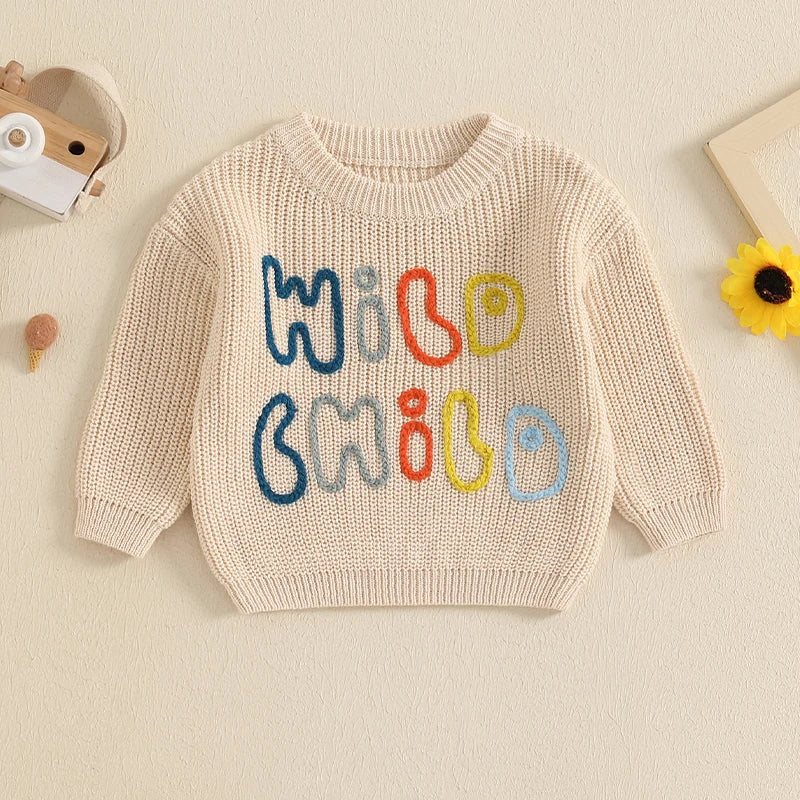 Wild Child Embroidered Knit Sweater, Unisex