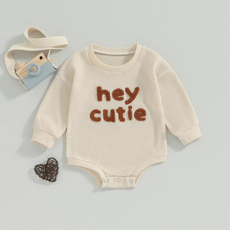 Hey Cutie Embroidered Waffle Knit Bubble, Unisex