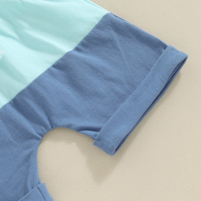 Boys Contrast Color Short Sleeve Pocket Hoodie Short Set
