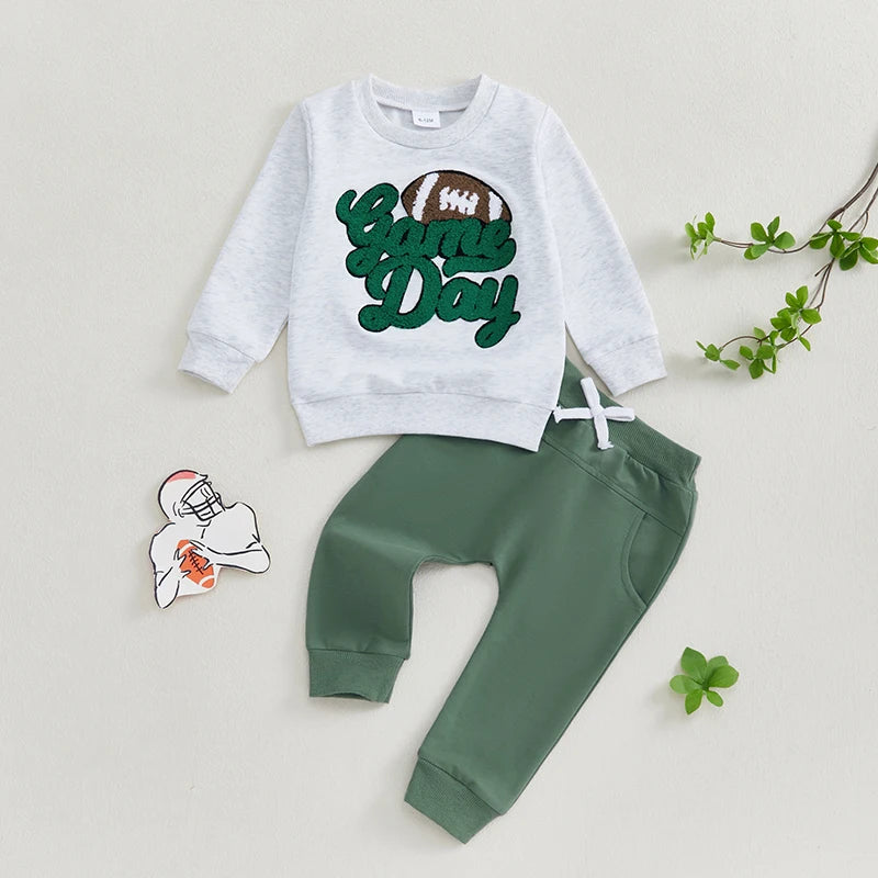 Boys Game Day Football Embroidered Sweatshirt Pant Set