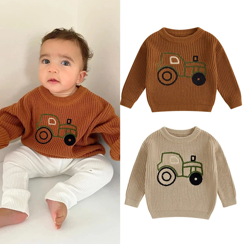 Embroidered Tractor Knit Sweater, Unisex