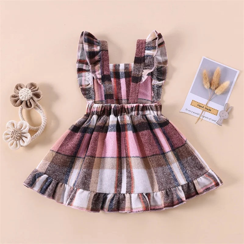 Girls Fall Plaid Ruffle Dress