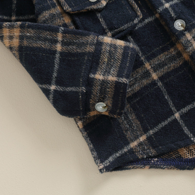 Boys Plaid Pocket Hoodie Jacket
