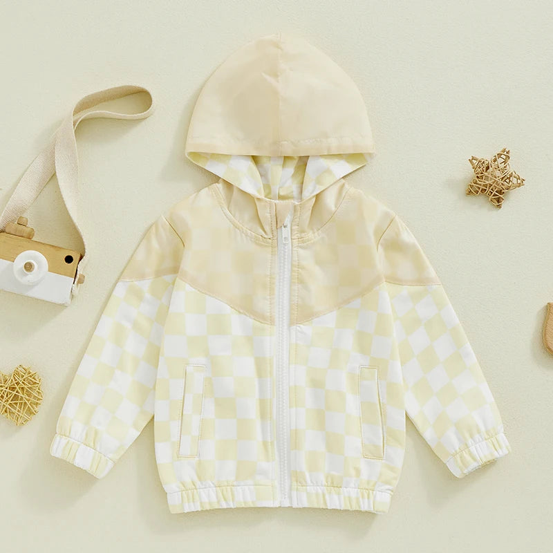 Boys Checkered Hooded Zip Jacket