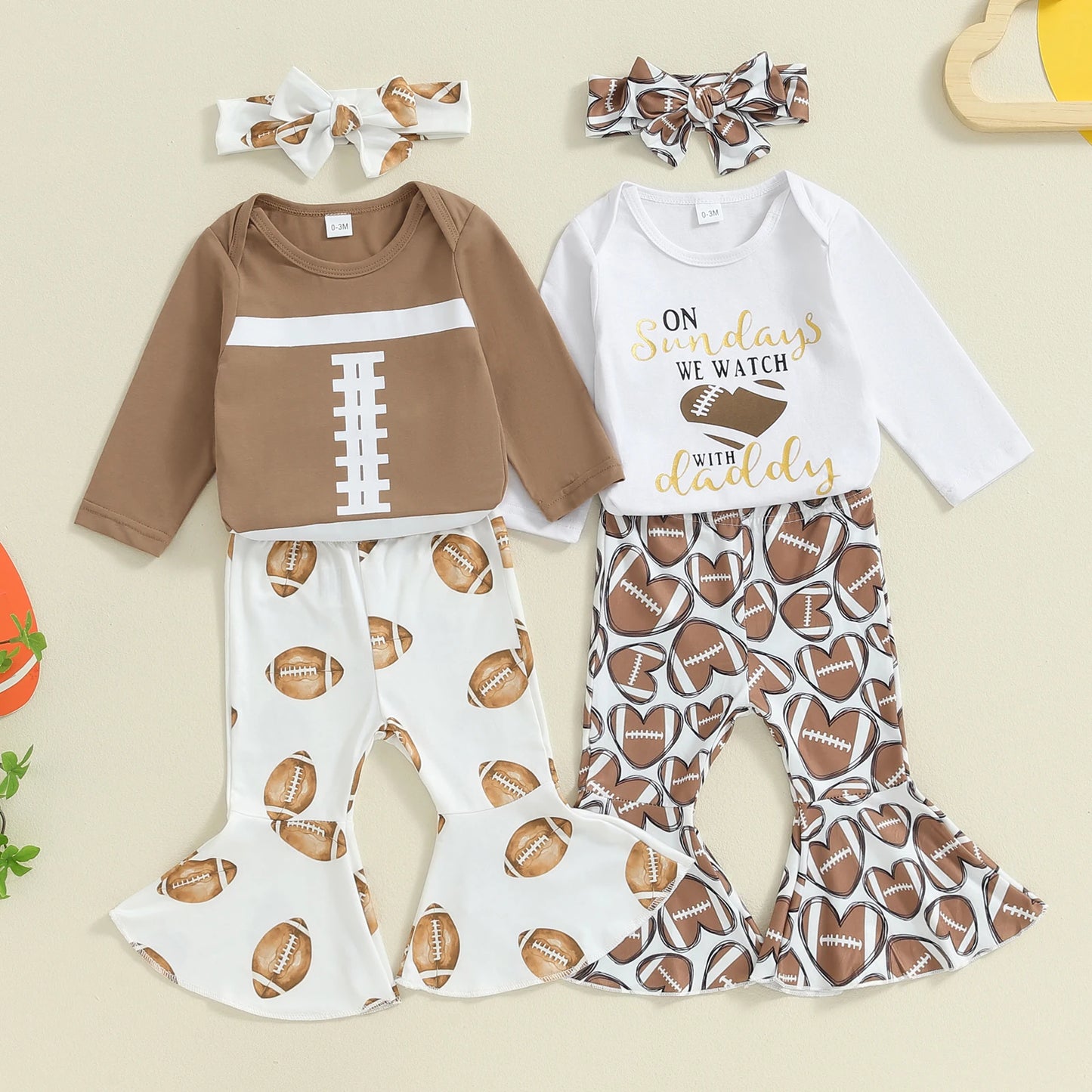 Girls Fall Football Top Flared Pant Bow Set