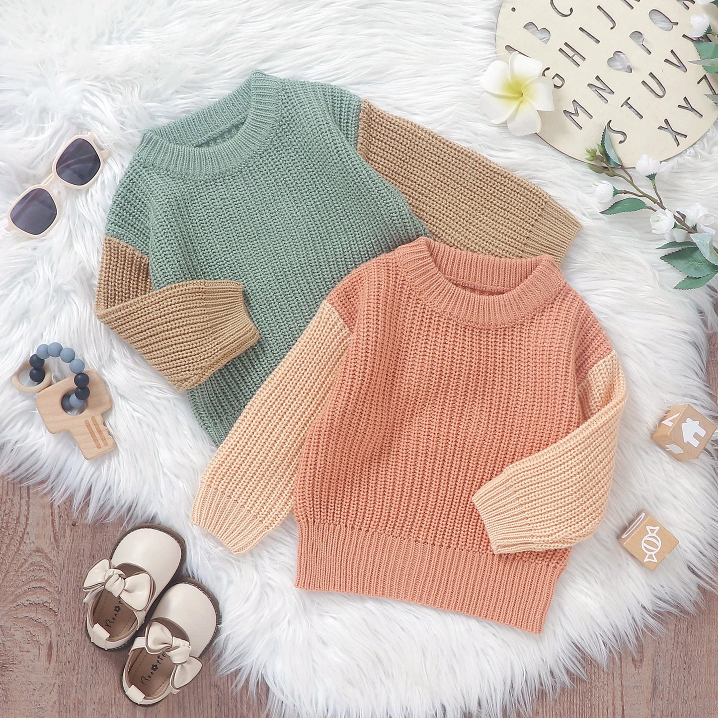 Girls Contrast Color Knit Sweater