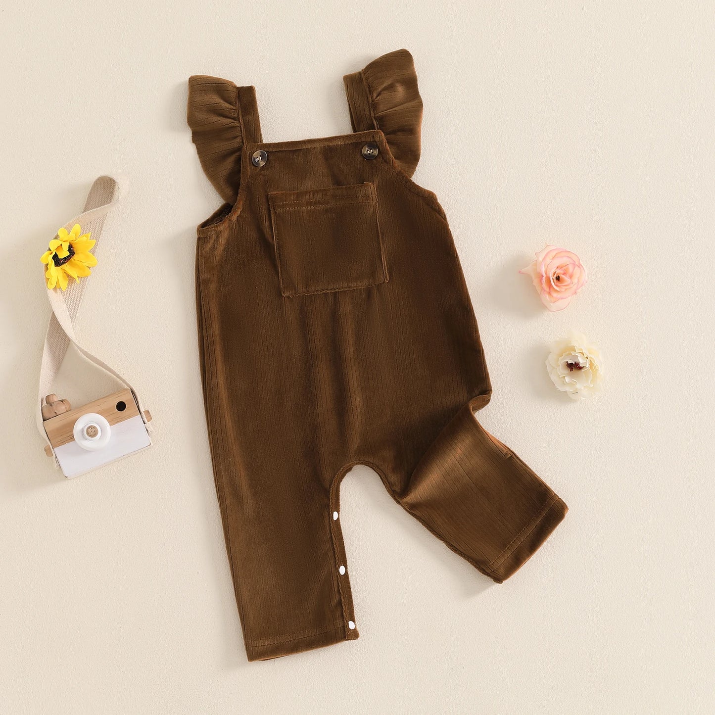 Girls Corduroy Ruffle Overalls Romper