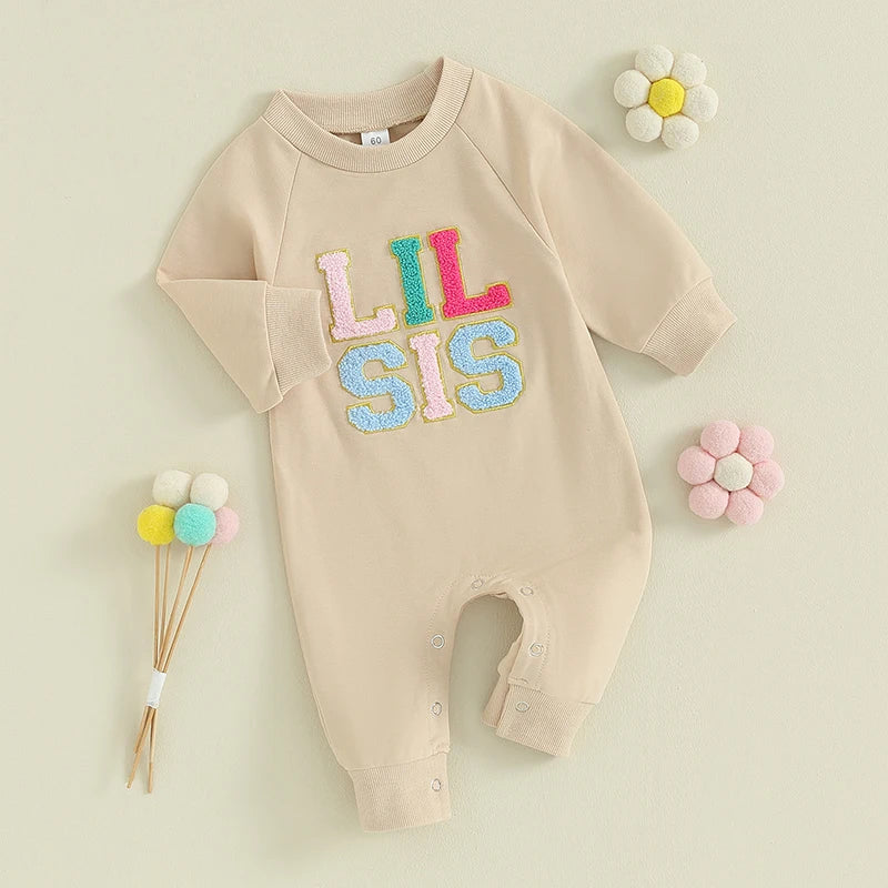 Girls Embroidered Lil Sis Romper