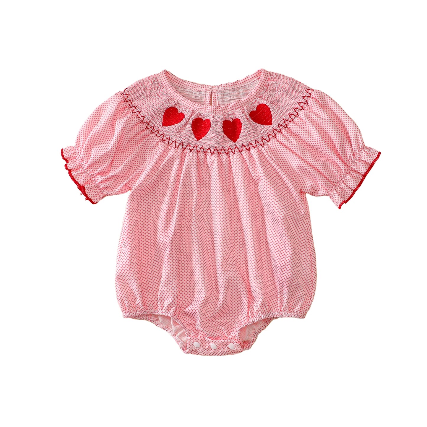 Girls Embroidered Heart Polka Dot Bubble, Pink