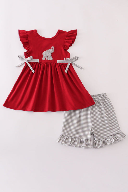 Girls Alabama Elephant French Knot Ruffle Shorts Set