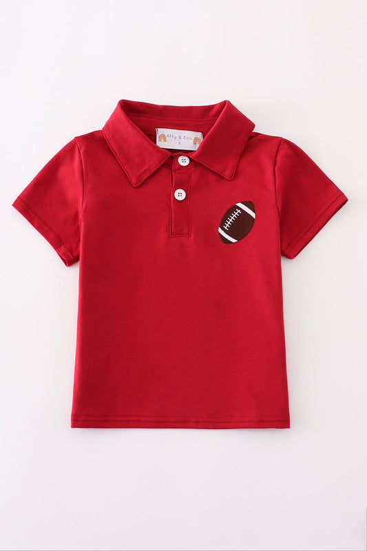 Boys Red Football Embroidered Polo