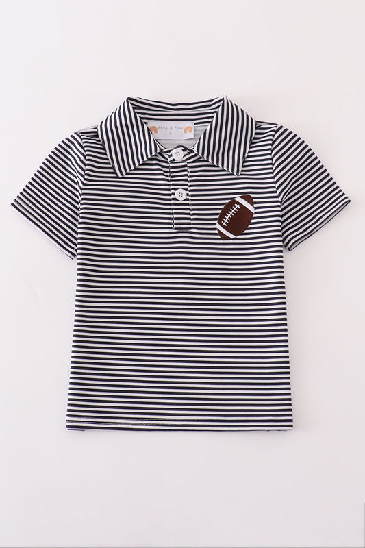 Boys Navy Striped Football Embroidered Polo