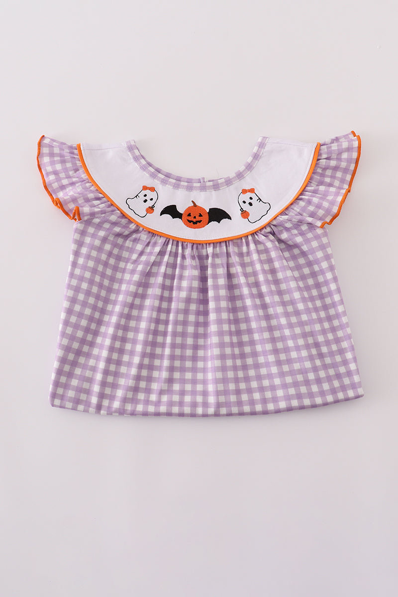 Girls Halloween Pumpkin Ghost Embroidered Pants Set